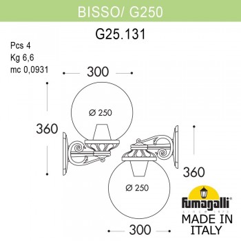 Светильник уличный настенный FUMAGALLI BISSO/G250 G25.131.000.BZE27