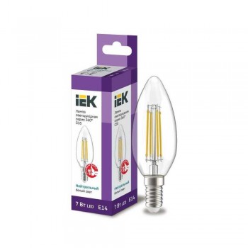 Лампа светодиодная филаментная IEK E14 7W 4000K прозрачная LLF-C35-7-230-40-E14-CL