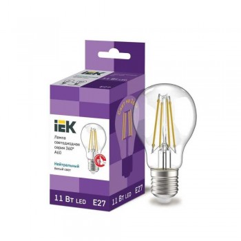 Лампа светодиодная филаментная IEK E27 11W 4000K прозрачная LLF-A60-11-230-40-E27-CL