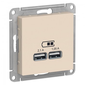 Розетка 2хUSB Schneider Electric AtlasDesign Type A+A бежевая ATN000233