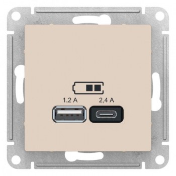 Розетка 2хUSB Schneider Electric AtlasDesign Type A+C бежевая ATN000239