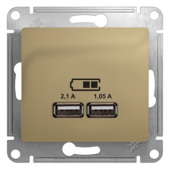 Розетка двойная USB Schneider Electric Glossa Type A+A титан GSL000433