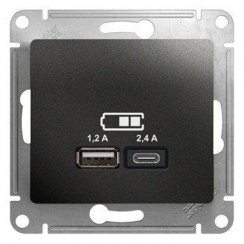 Розетка двойная USB Schneider Electric Glossa Type A+С антрацит GSL000739