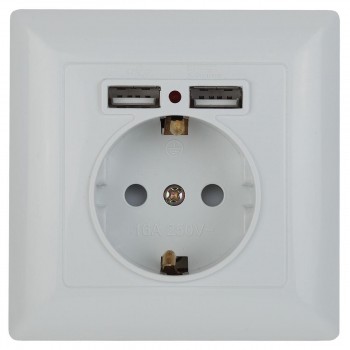 Розетка ЭРА Intro Solo Schuko P+E 16A 250V со шторками 2хUSB белый 4-410-01 Б0043403