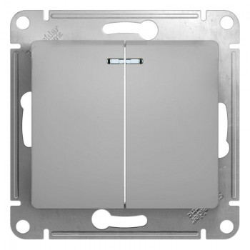 Выключатель двухклавишный Schneider Electric Glossa 10A 250V с подсветкой алюминий GSL000353