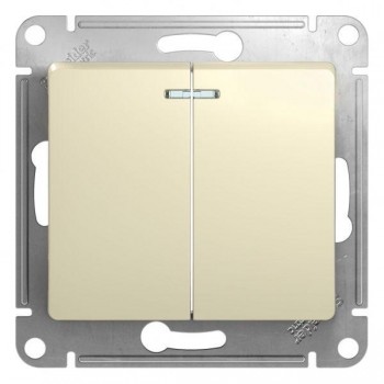 Выключатель двухклавишный Schneider Electric Glossa 10A 250V с подсветкой бежевый GSL000253